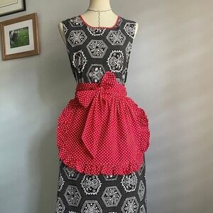 Design House Pinafore Apron Red Black Polka Dot Paisley Vintage Apron‎